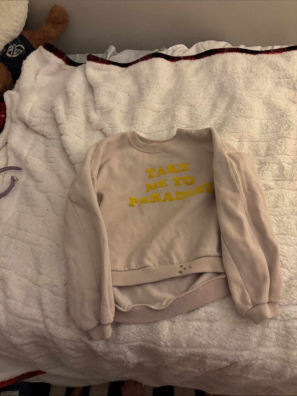 Cream Sherpa-Lined Sweatshirt